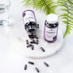 Nature Restore polvo de açaí liofilizado en primer plano, conservación de nutrientes