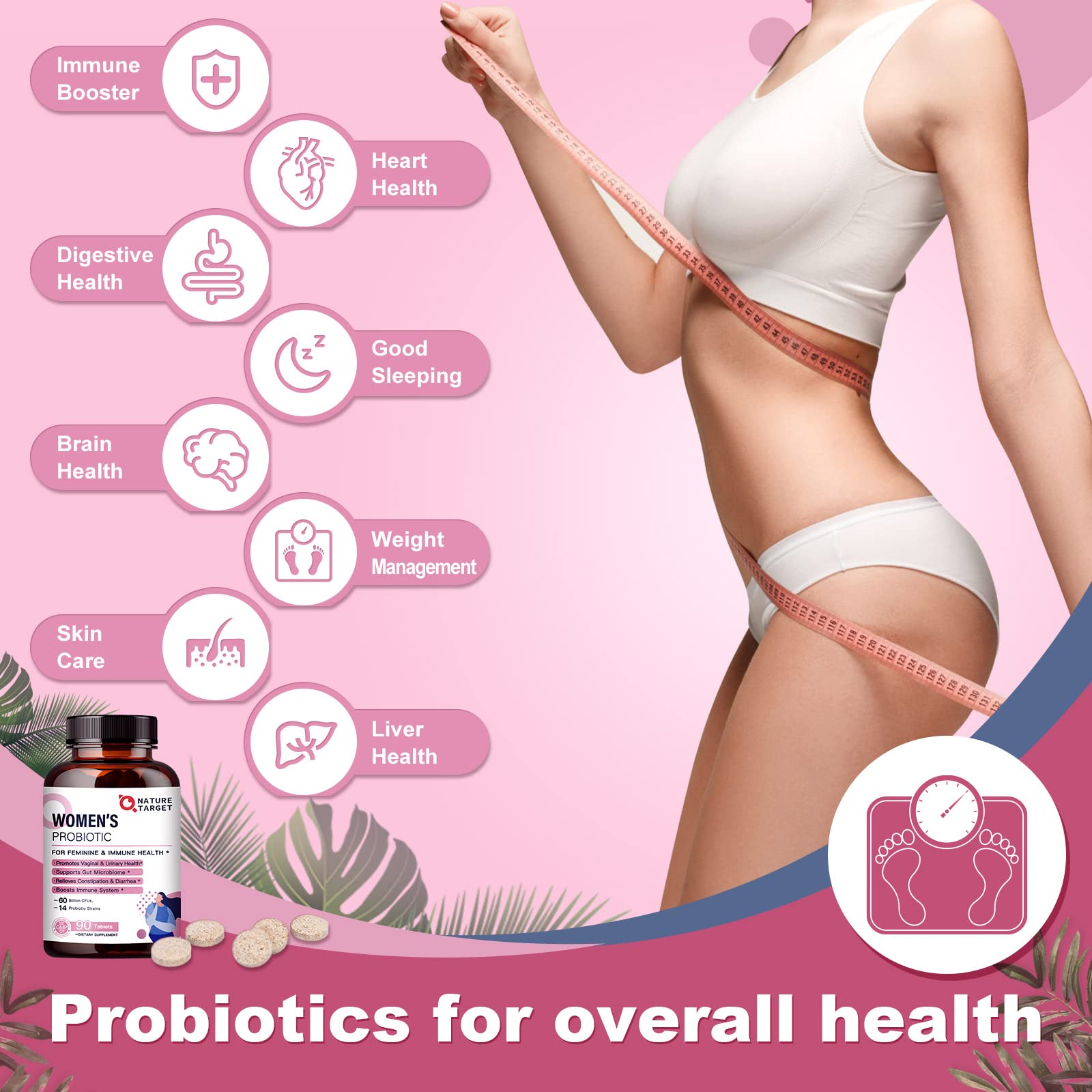 NATURE TARGET etiqueta con ingredientes destacando 14 cepas y 60B CFU