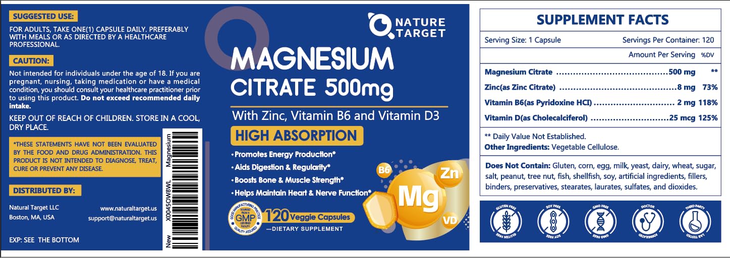 NATURE TARGET junto a alimentos ricos en magnesio para contexto nutricional