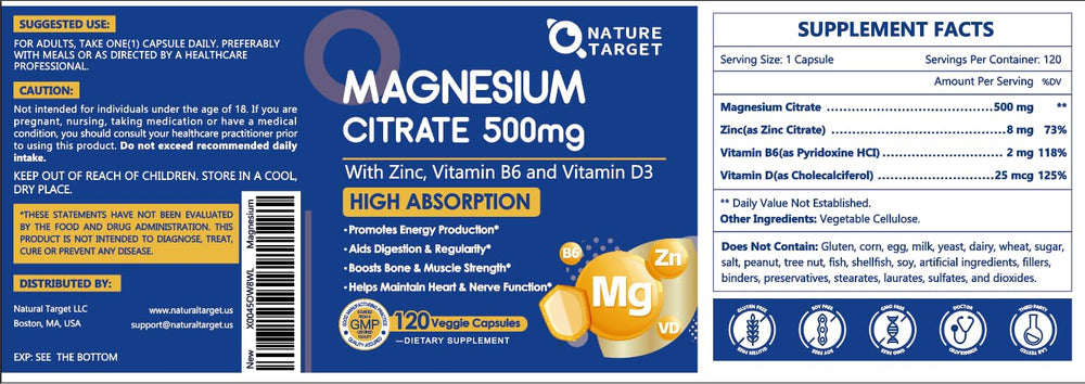 NATURE TARGET junto a alimentos ricos en magnesio para contexto nutricional