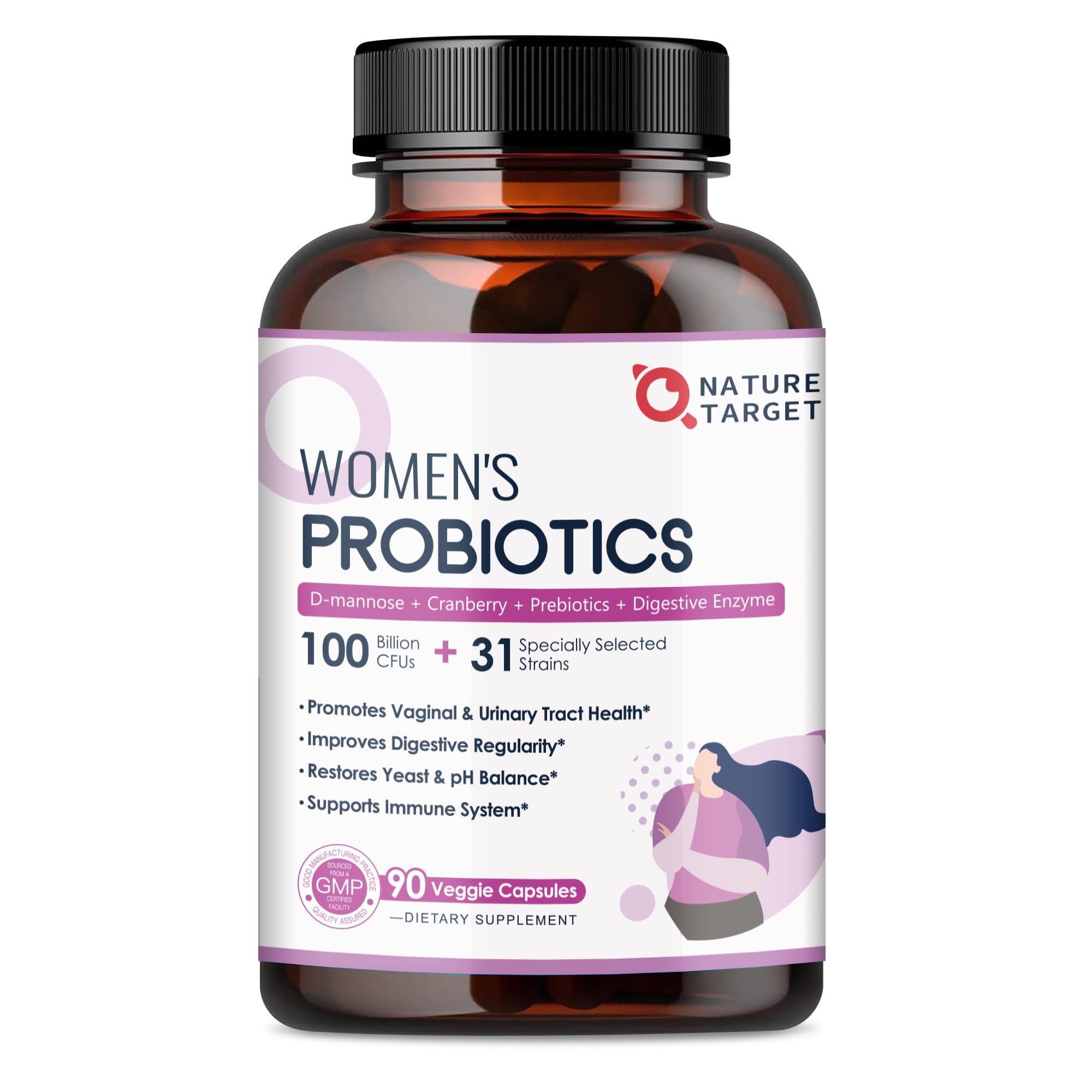 NATURE TARGET frasco frontal mostrando etiqueta y beneficios visibles