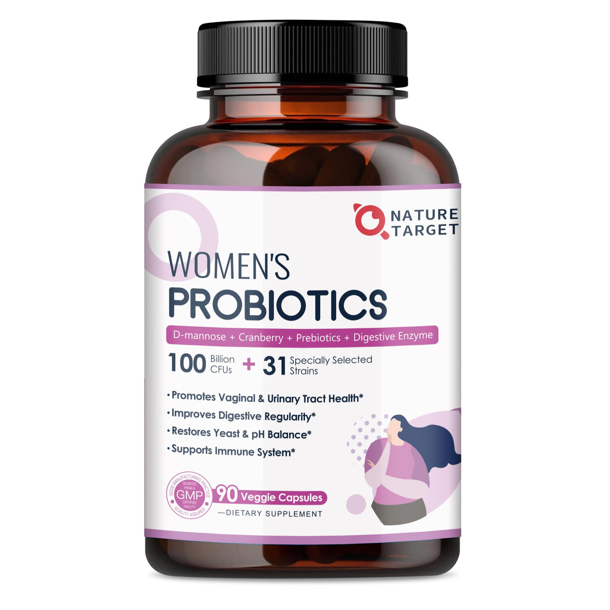 NATURE TARGET frasco frontal mostrando etiqueta y beneficios visibles