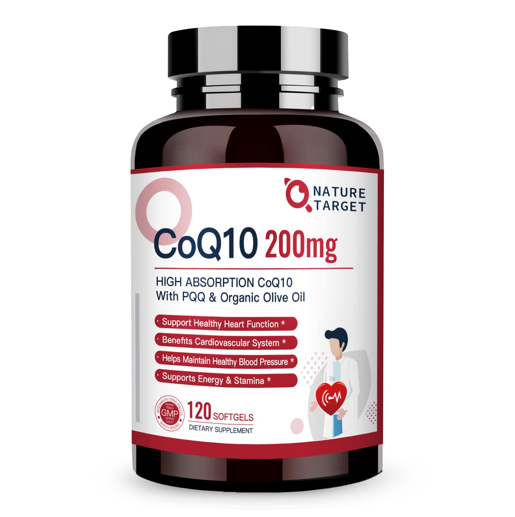 NATURE TARGET frasco frontal mostrando la etiqueta y beneficio de soporte cardiaco