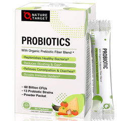 NATURE TARGET frente del empaque mostrando 30 sobres y beneficios