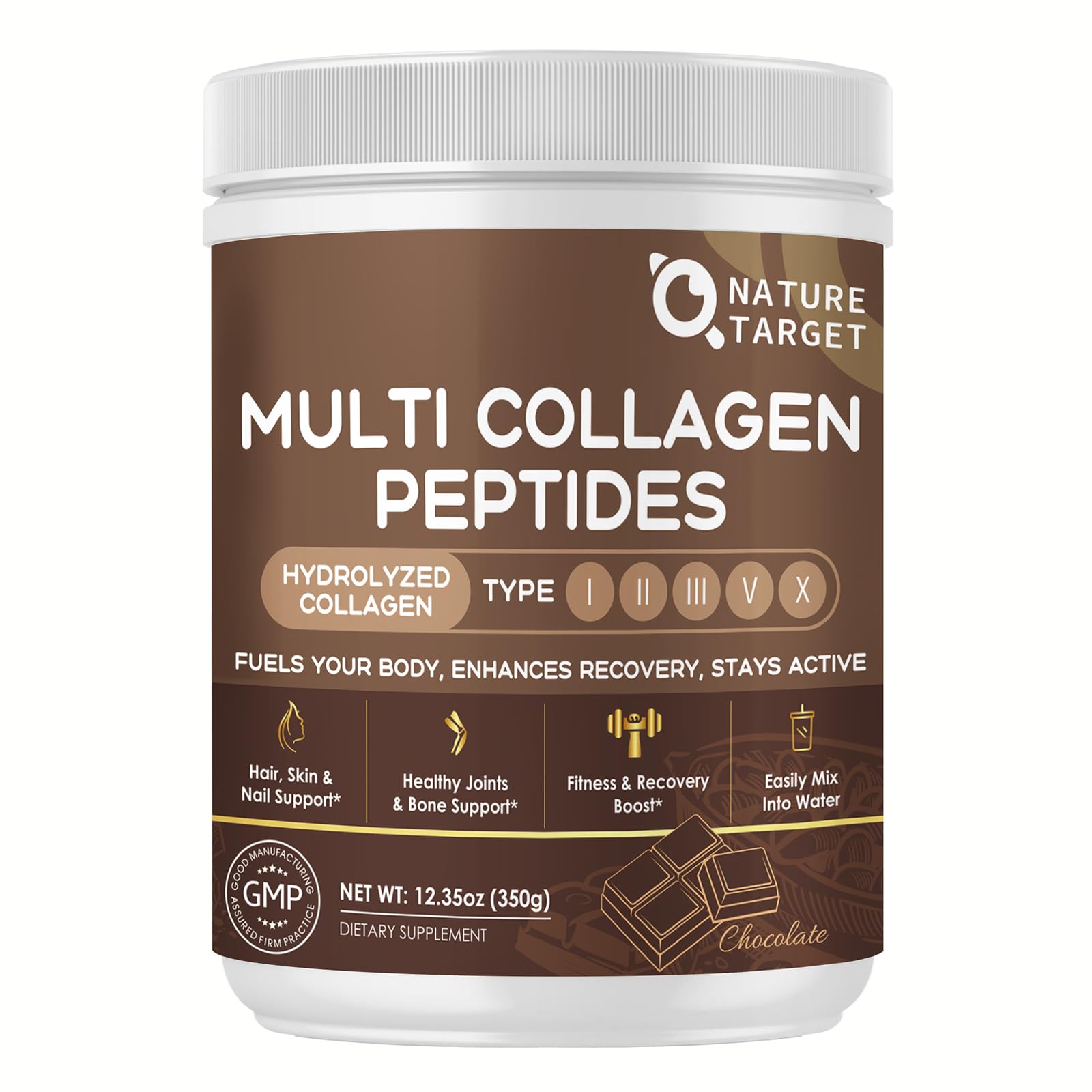 NATURE TARGET envase frontal mostrando 35 porciones y beneficio diario
