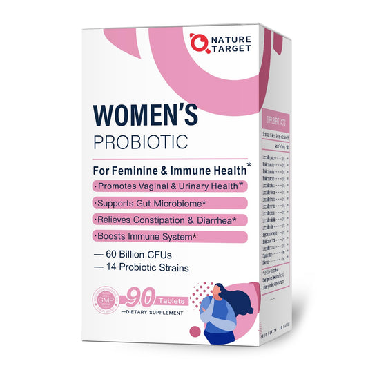 NATURE TARGET envase frontal mostrando 90 tabletas y beneficio de suministro prolongado