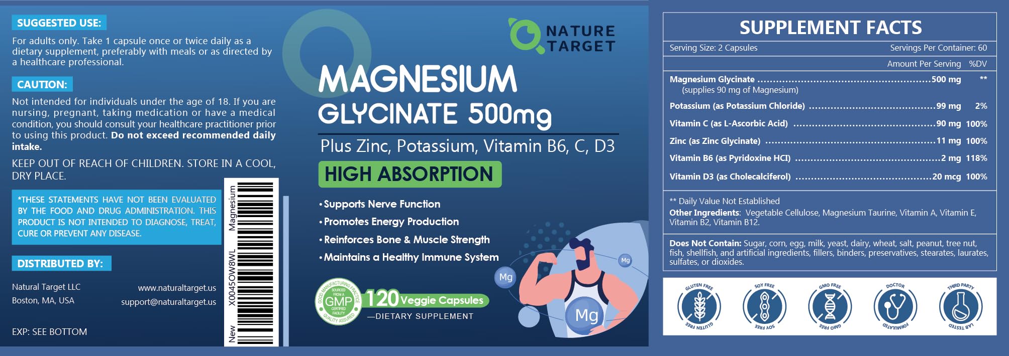 NATURE TARGET enfoque en lista de vitaminas y minerales, subraya soporte integral