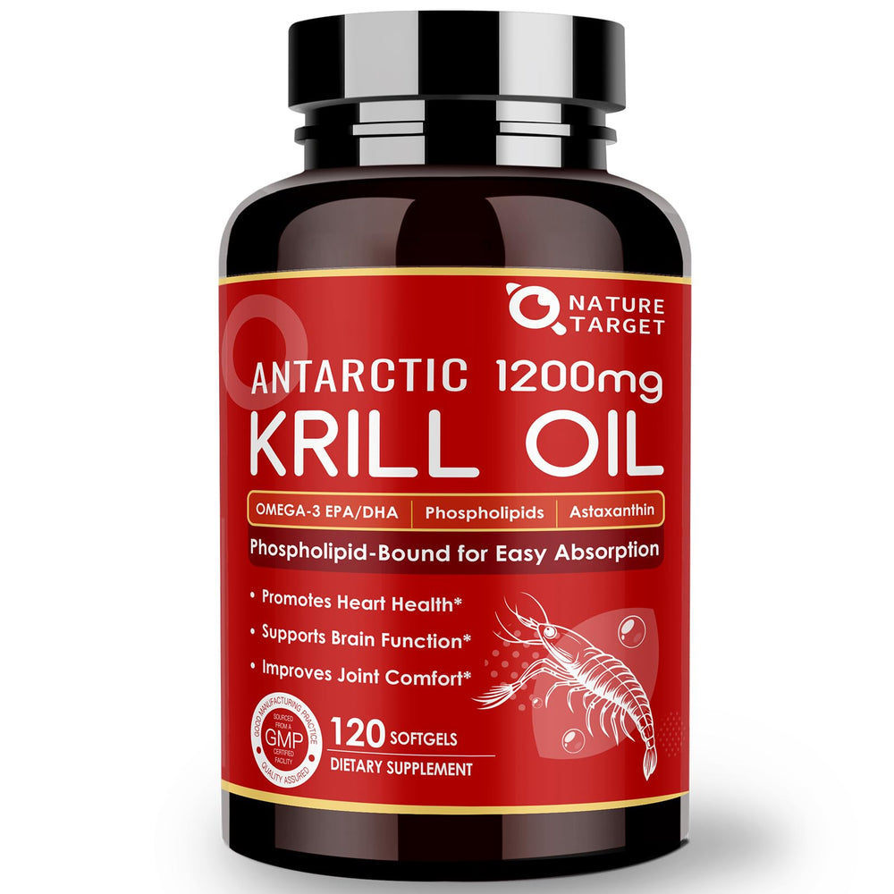 NATURE TARGET frasco frontal mostrando 120 softgels y beneficios visibles