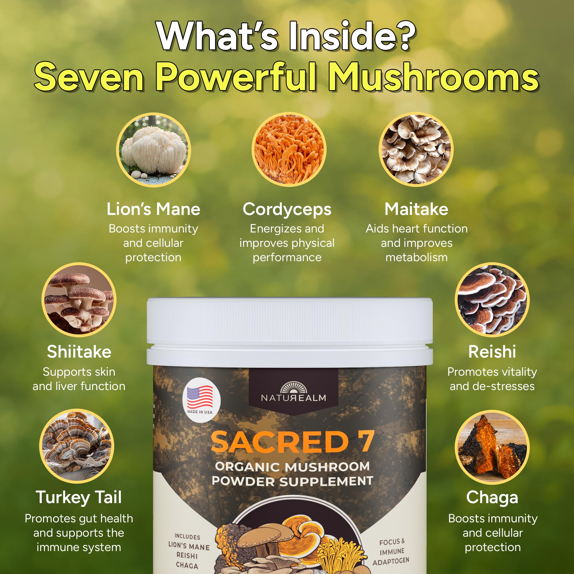 Cucharada de Naturealm Sacred 7 sobre café listo para mejorar rutina matinal