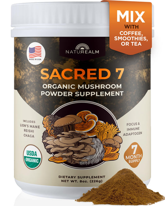 Naturealm envase frontal mostrando la mezcla de siete setas y su formato práctico