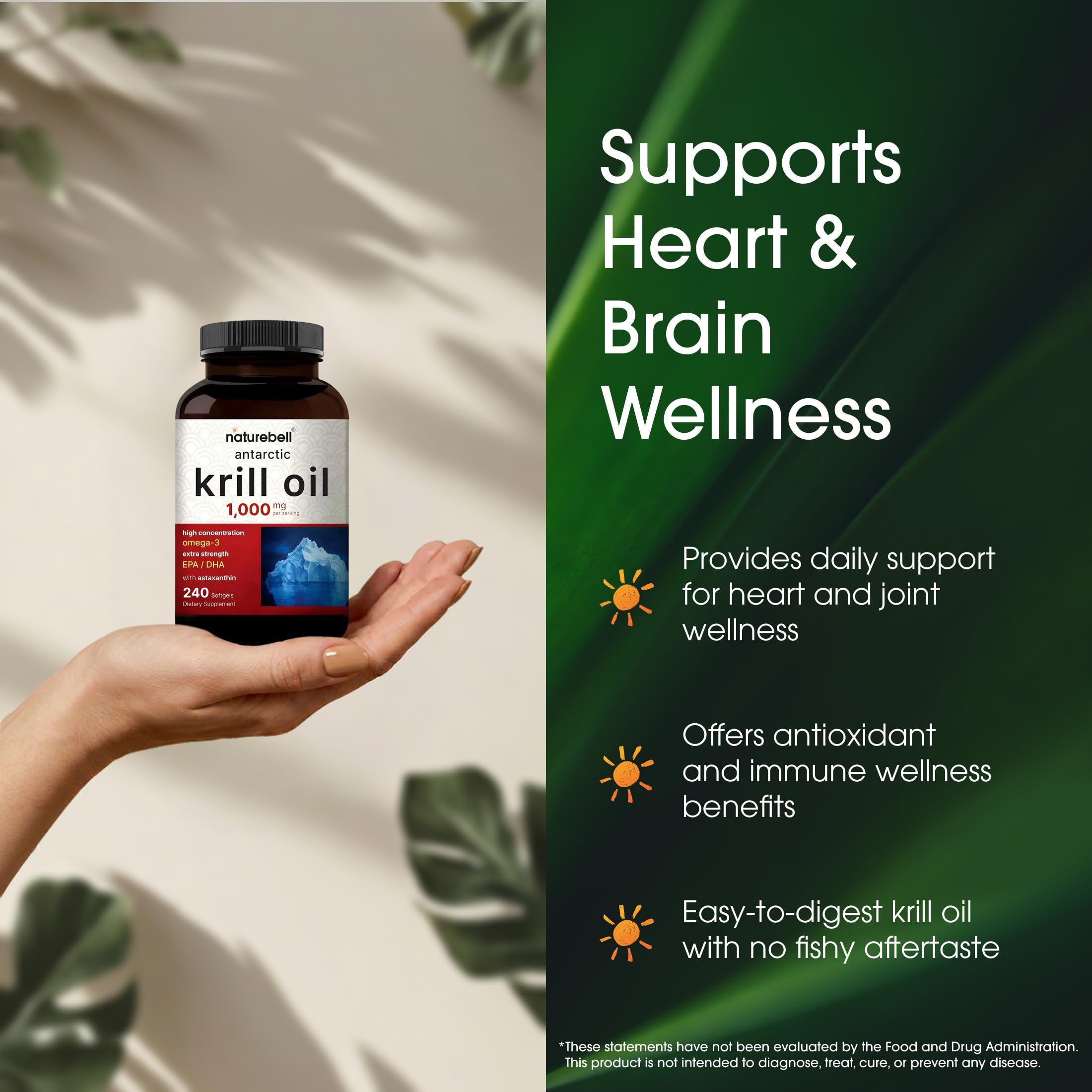 Gota de aceite de krill NatureBell vertida para mostrar color y frescura antioxidante
