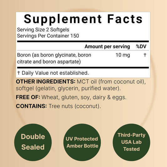 NatureBell boron softgels with MCT oil showing high absorption potential.