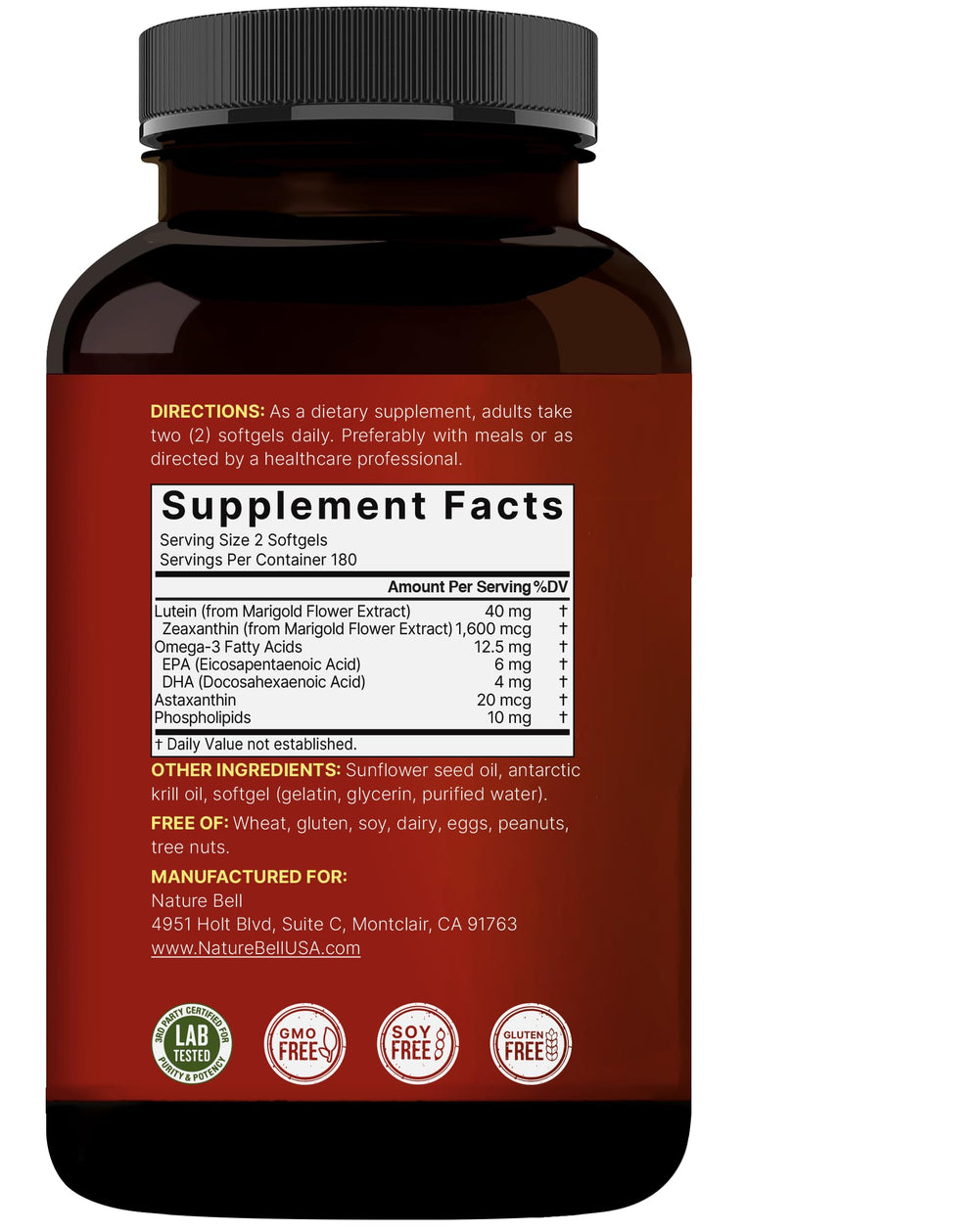 NatureBell botella abierta con softgels destacando cantidad en el envase