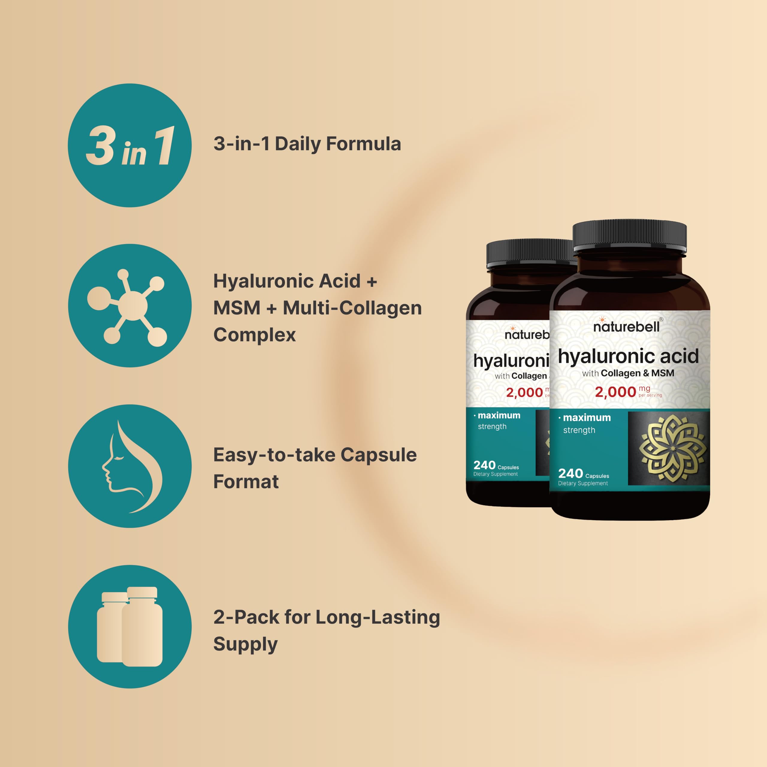 NatureBell etiqueta con ingredientes y beneficio de pureza y pruebas