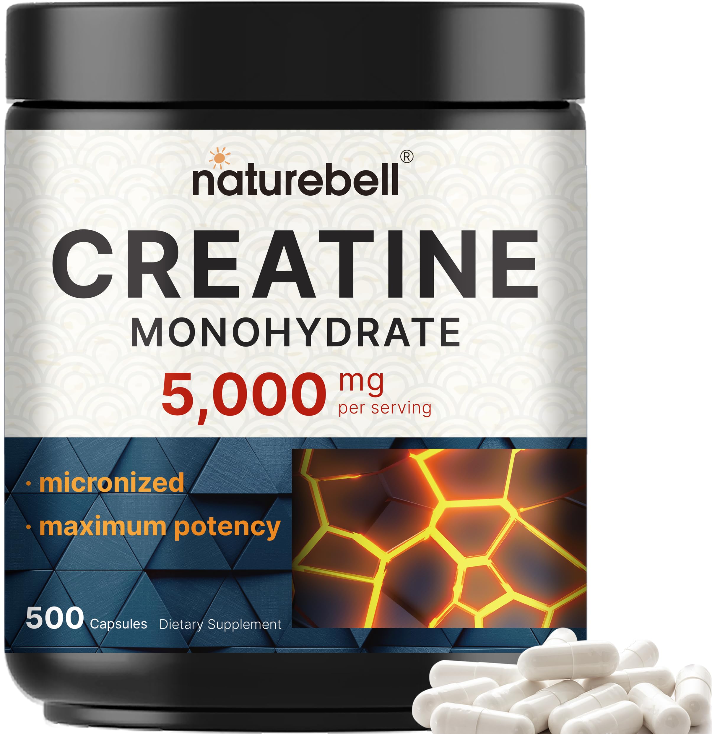 NatureBell Creatina monohidrato en cápsulas de 5000 mg por porción para entrenamiento