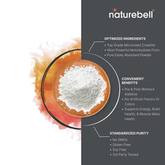 NatureBell creatina monohidrato apta para keto y vegano, sin rellenos.