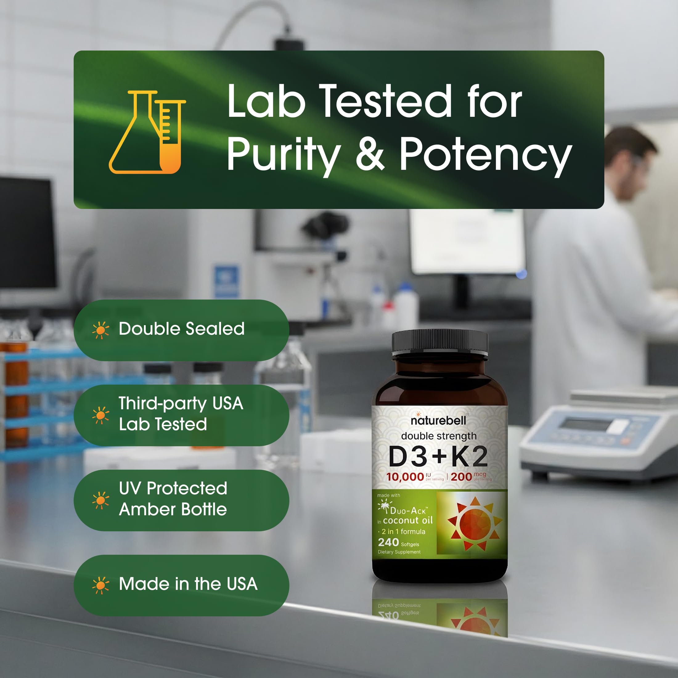 NatureBell etiqueta con información nutricional y pruebas de calidad