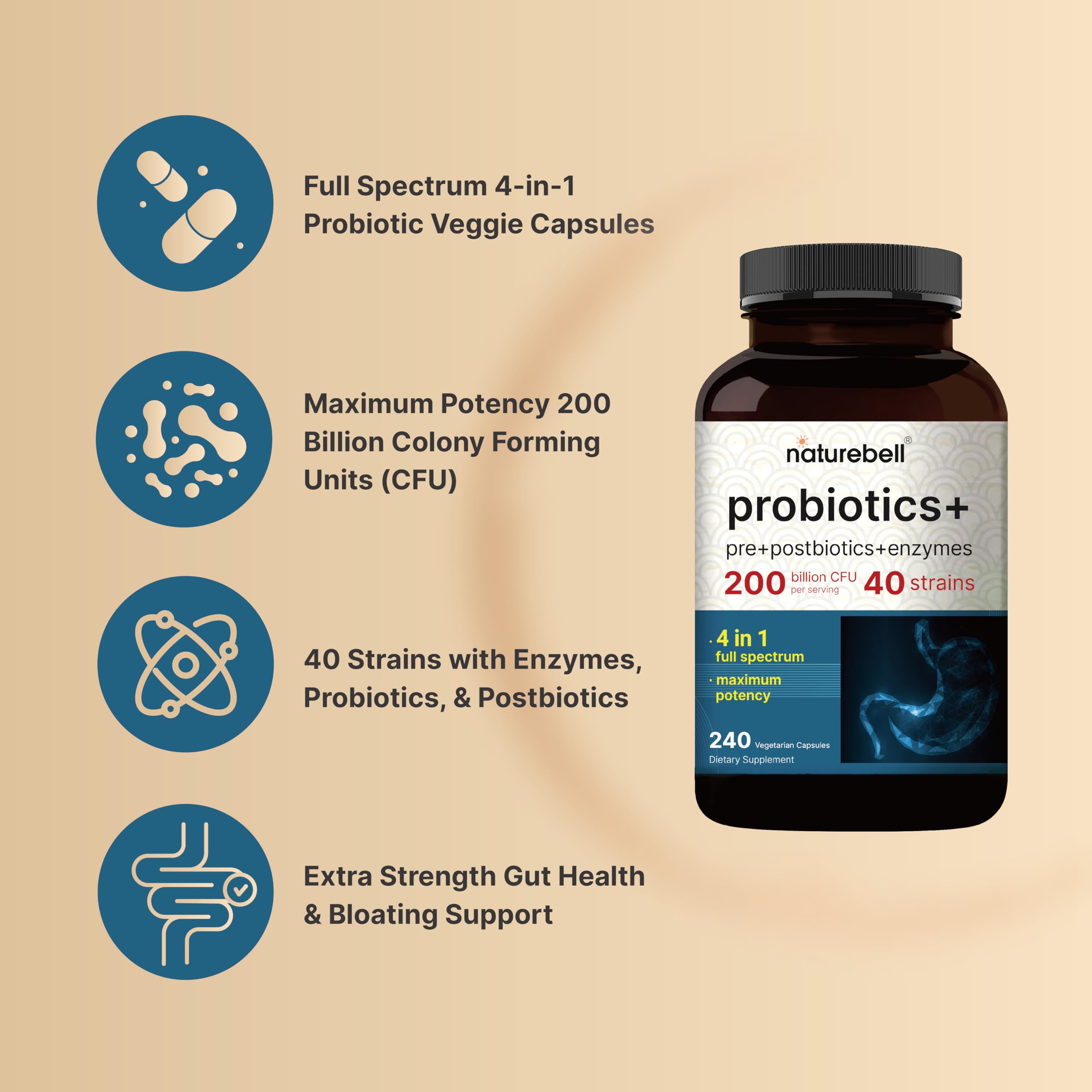 NatureBell detalle de etiqueta con lista de 40 cepas y composiciones