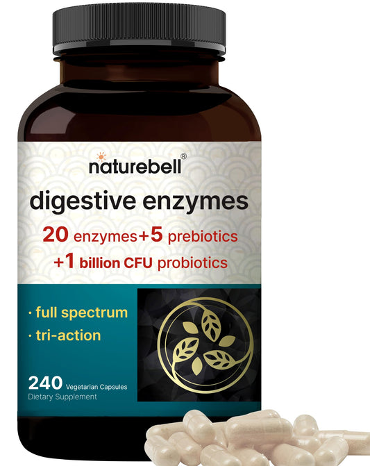 NatureBell Digestive Enzymes frasco con cápsulas, apoyo digestivo diario.