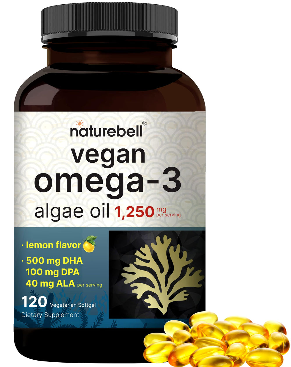 NatureBell envase frontal mostrando 120 cápsulas y beneficios omega