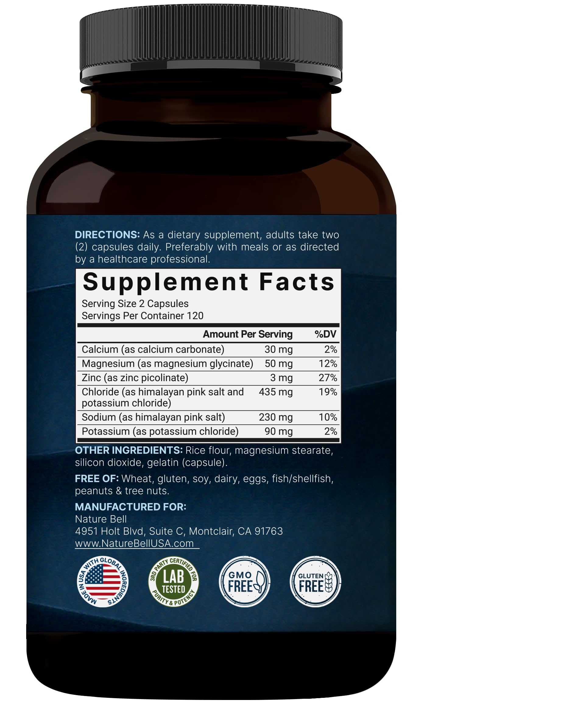 NatureBell etiqueta nutricional legible con información de minerales