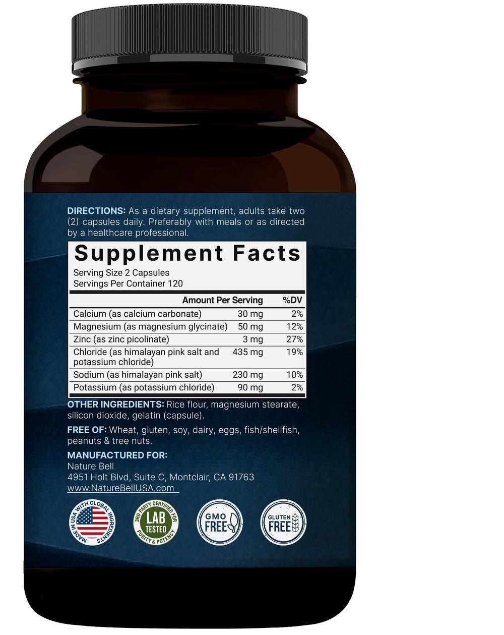 NatureBell etiqueta nutricional legible con información de minerales
