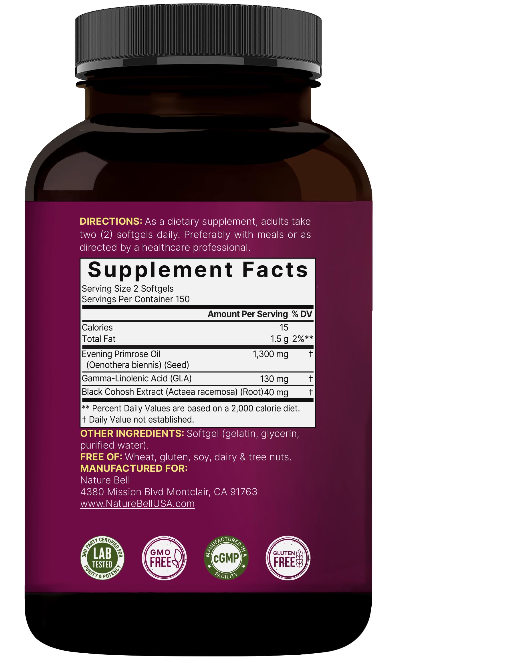 NatureBell ingredientes: semillas y raíz de cohosh mostrando origen natural