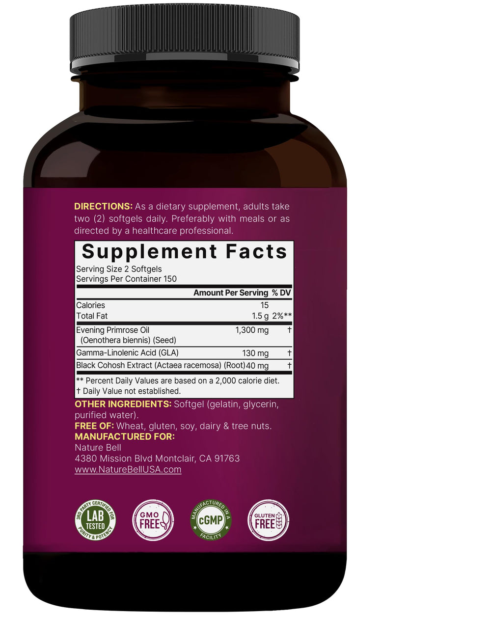 NatureBell ingredientes: semillas y raíz de cohosh mostrando origen natural