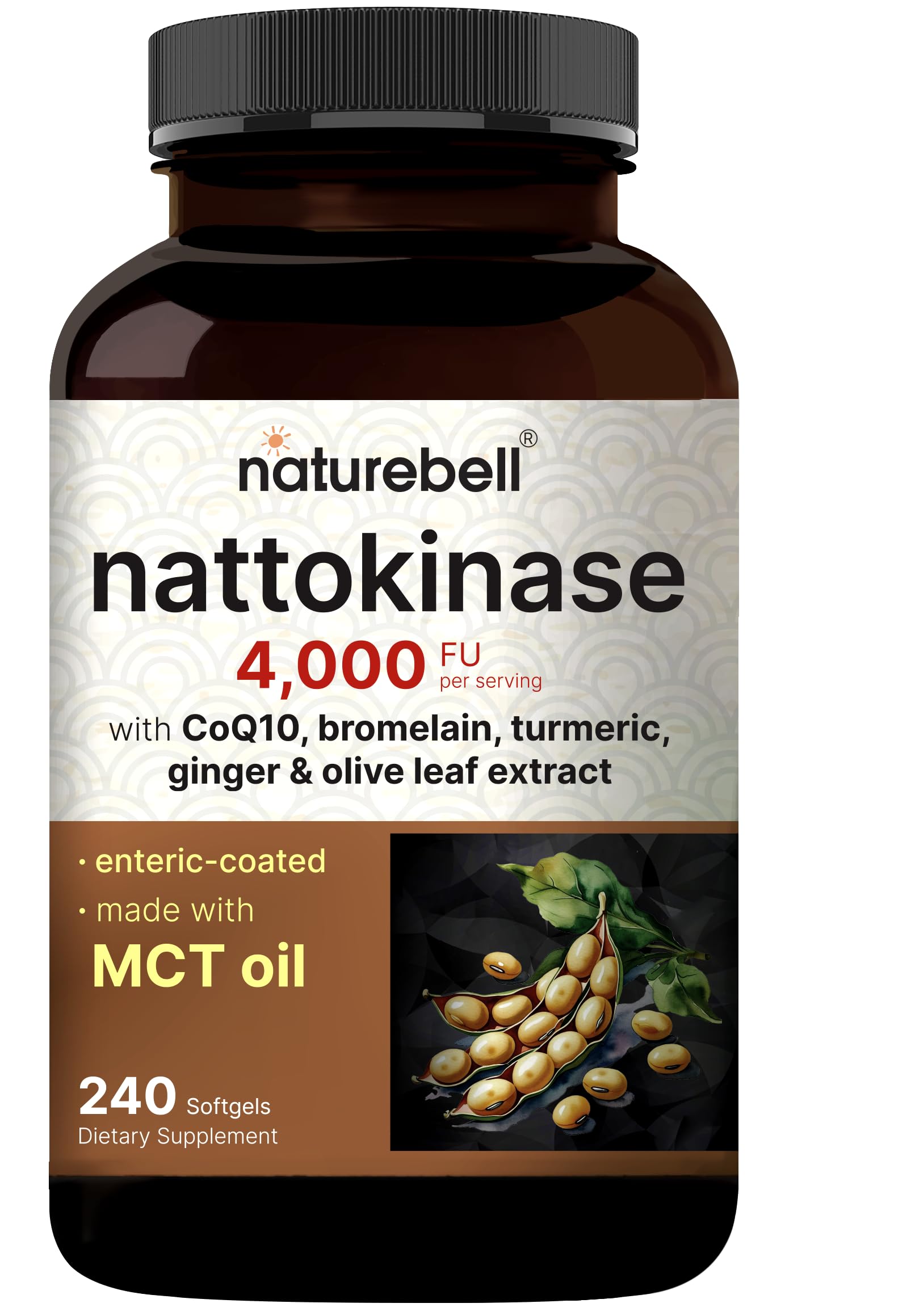NatureBell frasco frontal mostrando la etiqueta clara y beneficios informativos