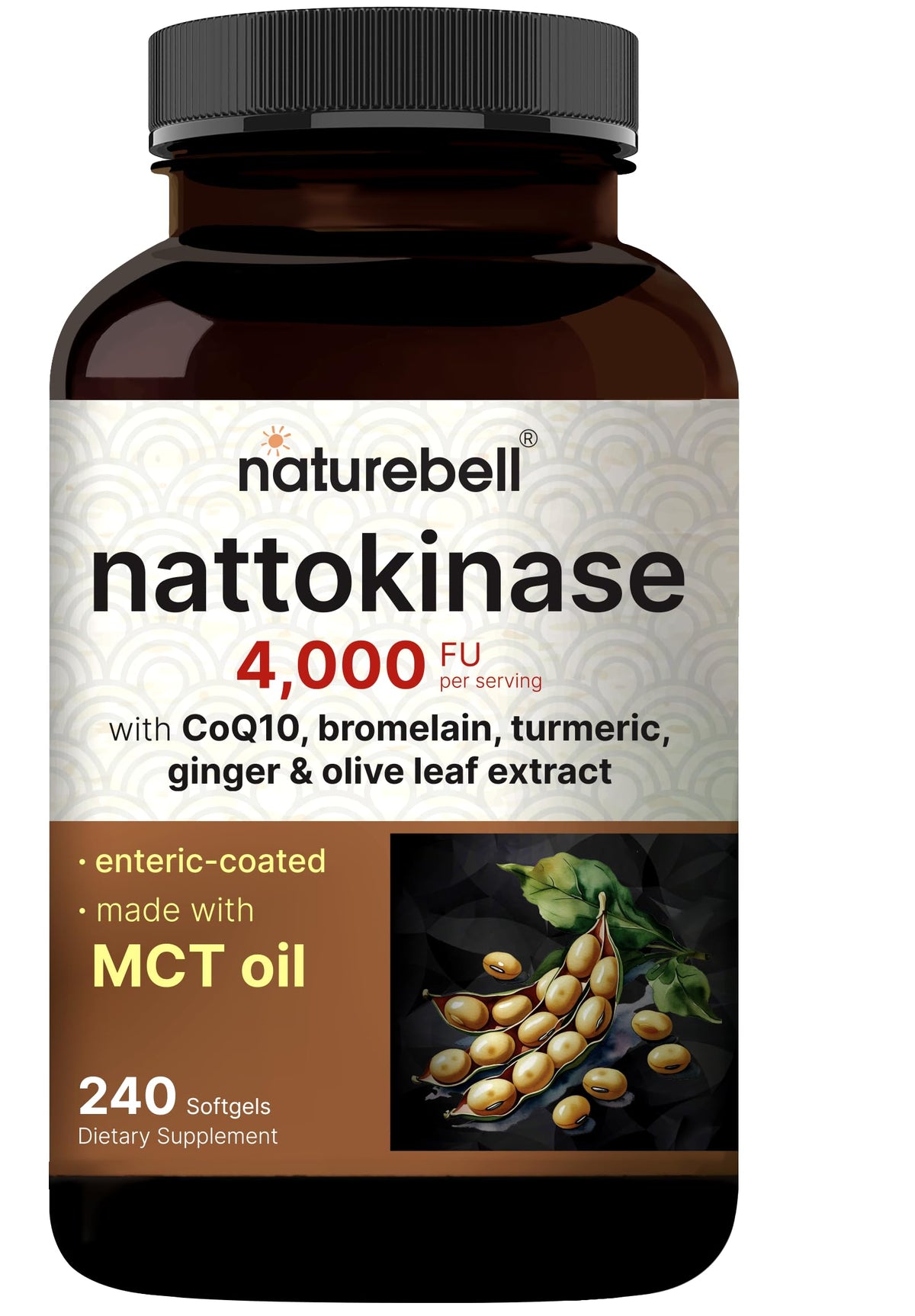 NatureBell frasco frontal mostrando la etiqueta clara y beneficios informativos