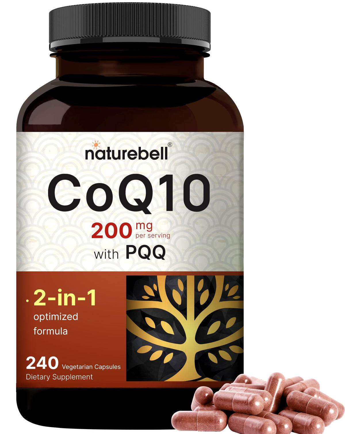 NatureBell frasco frontal con 240 cápsulas, suministro prolongado