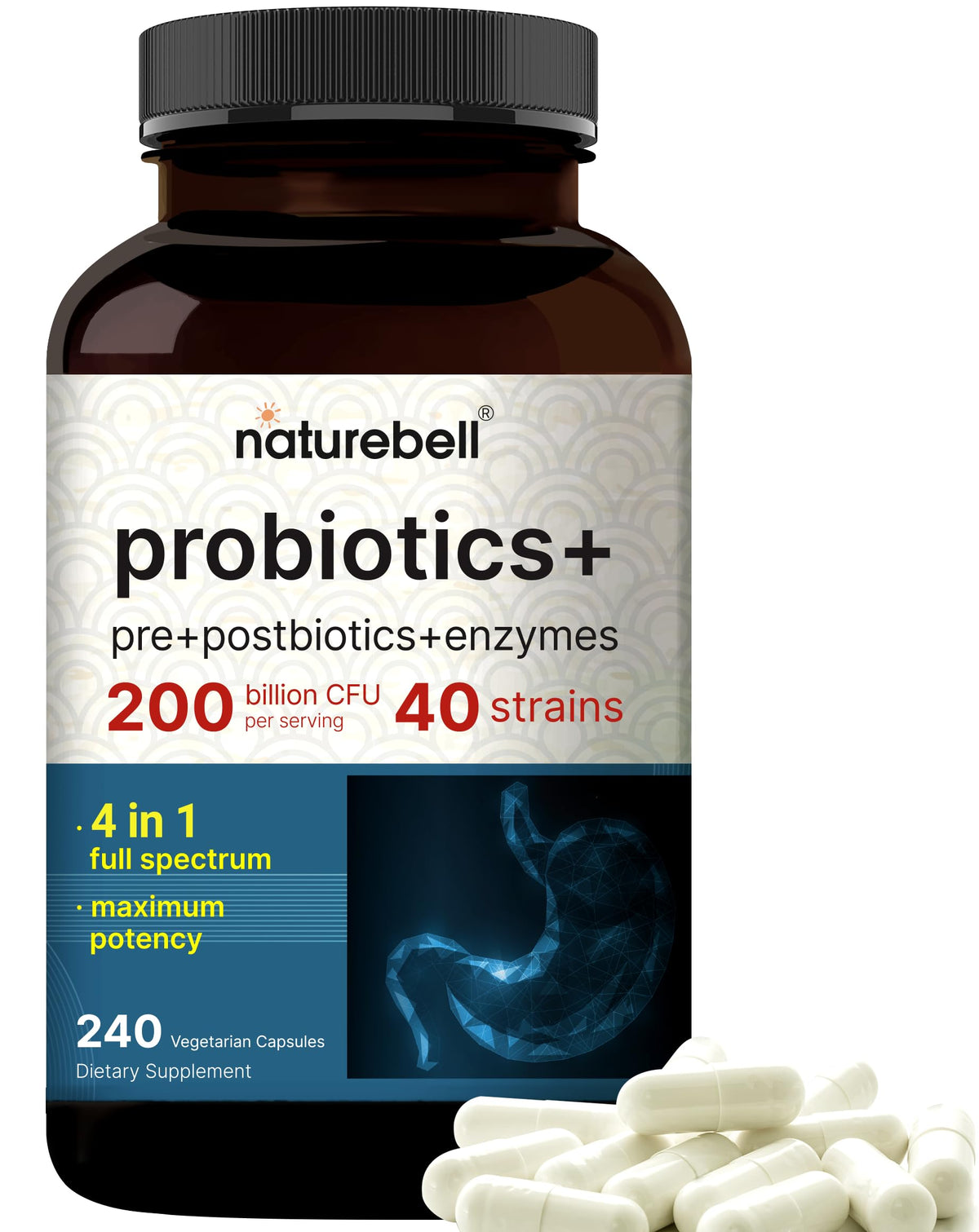 NatureBell frasco frontal mostrando etiqueta y beneficios clave