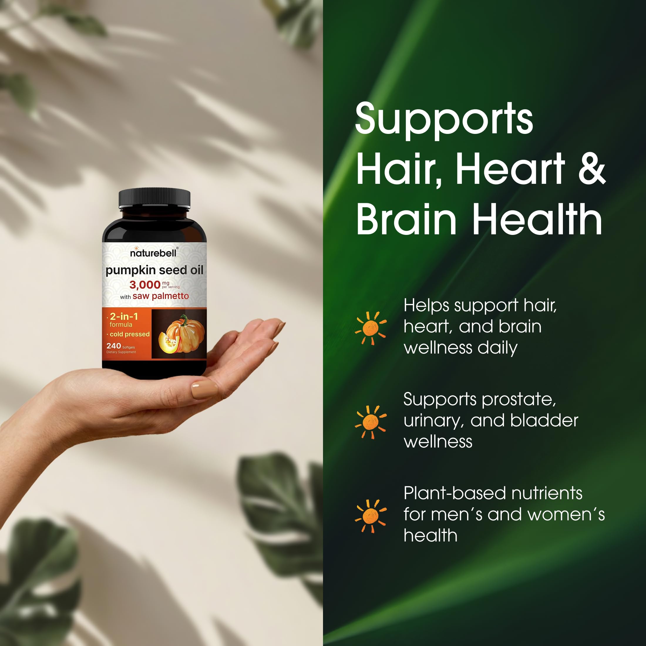 NatureBell ingredientes naturales calabaza y saw palmetto para soporte