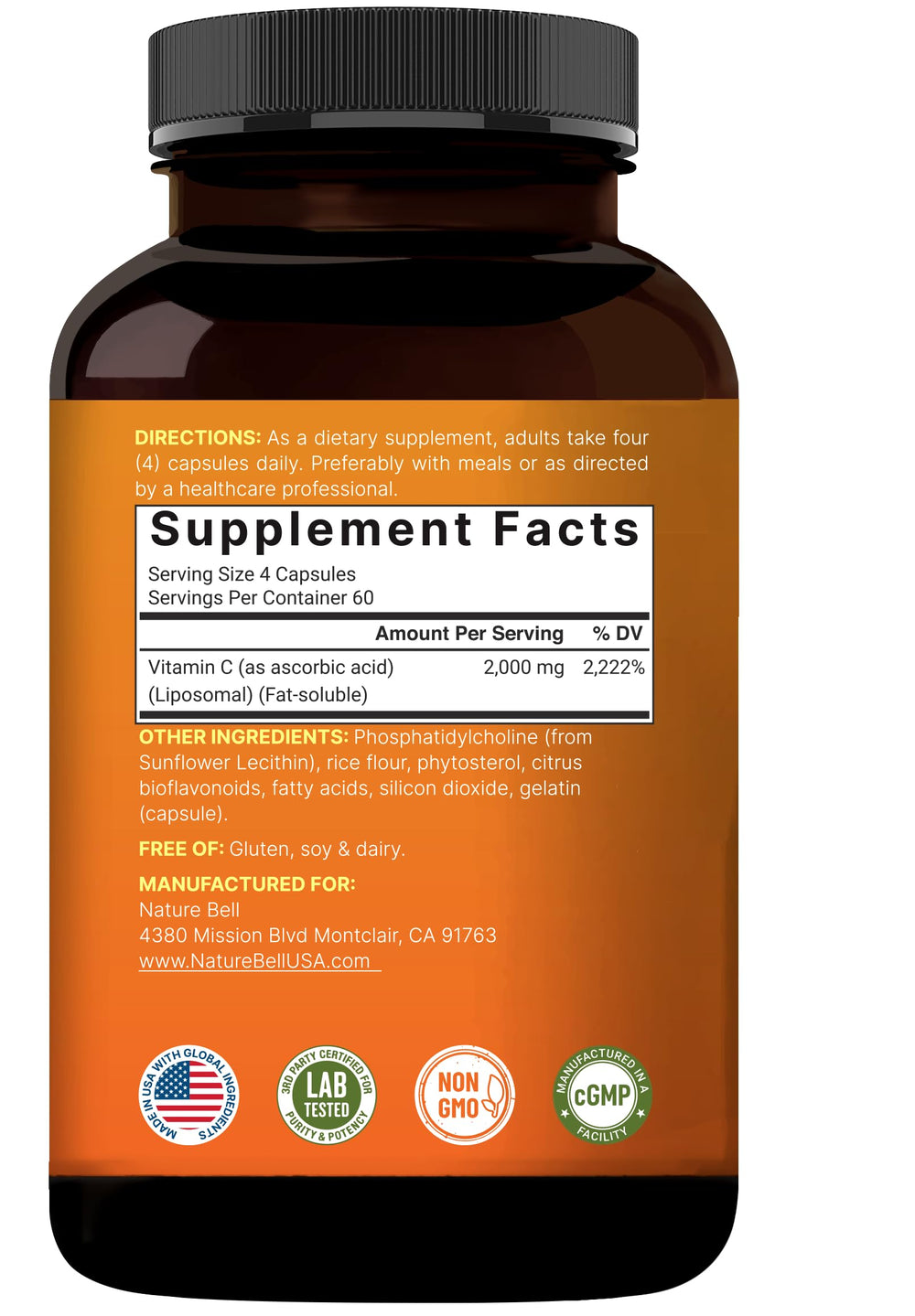 NatureBell lecitina de girasol ingrediente principal que apoya la fórmula liposomal