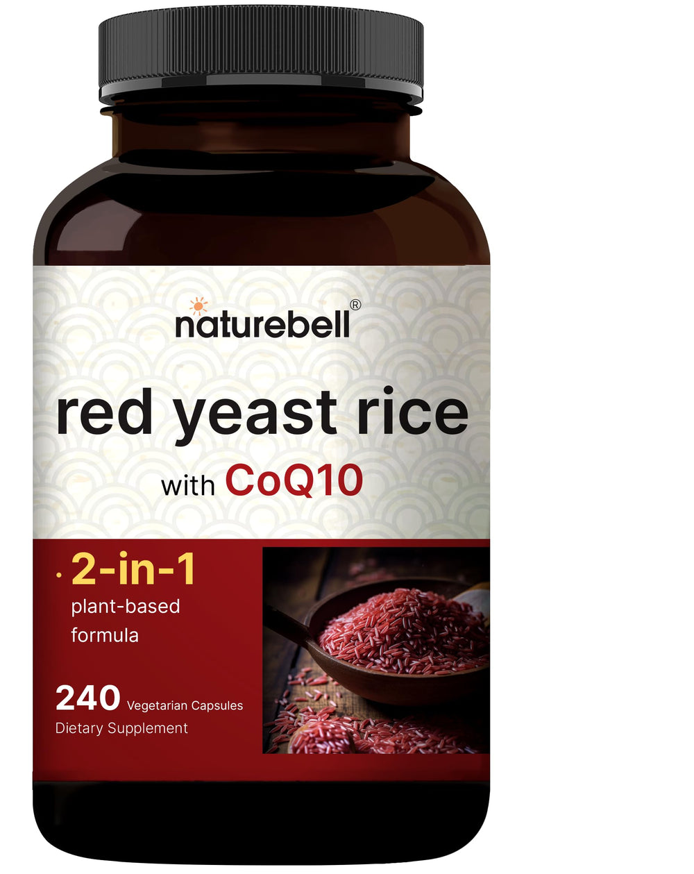 NatureBell levadura roja con CoQ10 en botella para apoyo antioxidante diario.