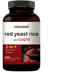 NatureBell levadura roja con CoQ10 en botella para apoyo antioxidante diario.