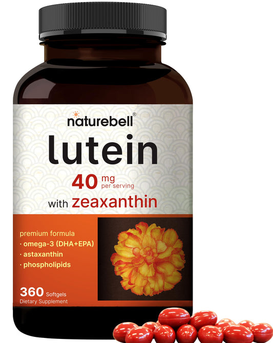 NatureBell Luteina 40 mg, botella de cápsulas para salud ocular y visión diaria.