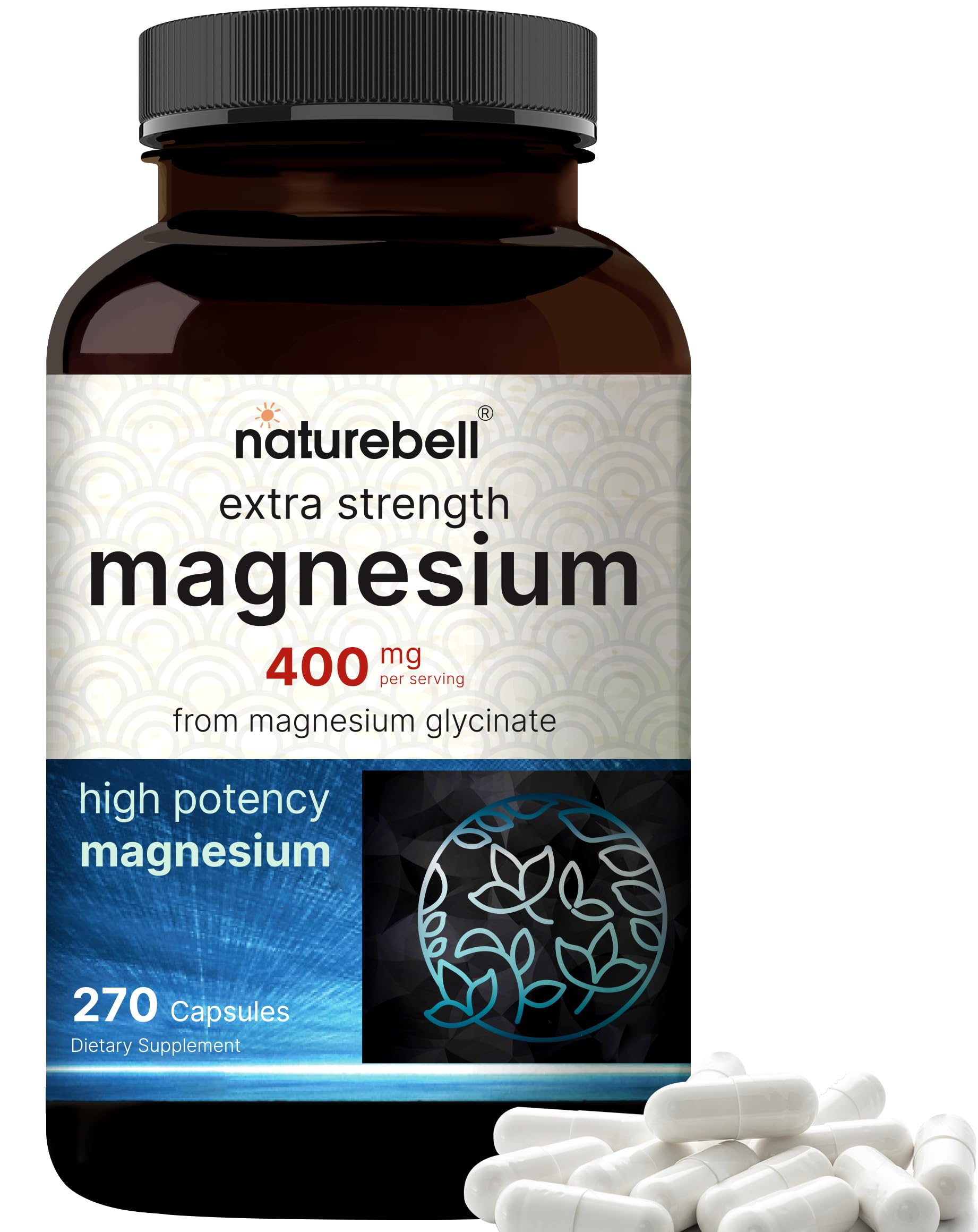 NatureBell magnesio glicinato 400 mg, cápsulas en botella para absorción eficiente