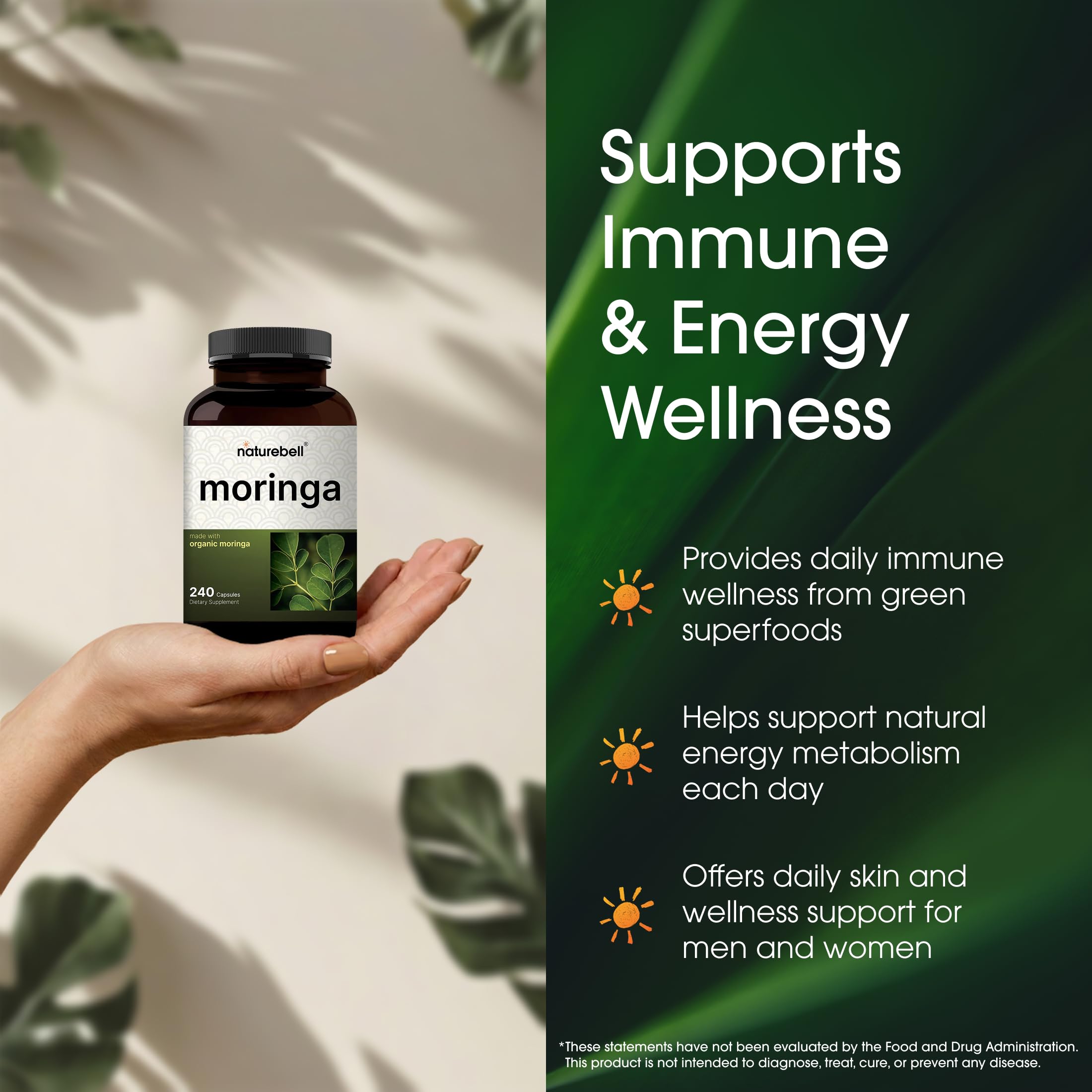 NatureBell etiqueta nutricional y sellos de prueba, certificación y listado de ingredientes