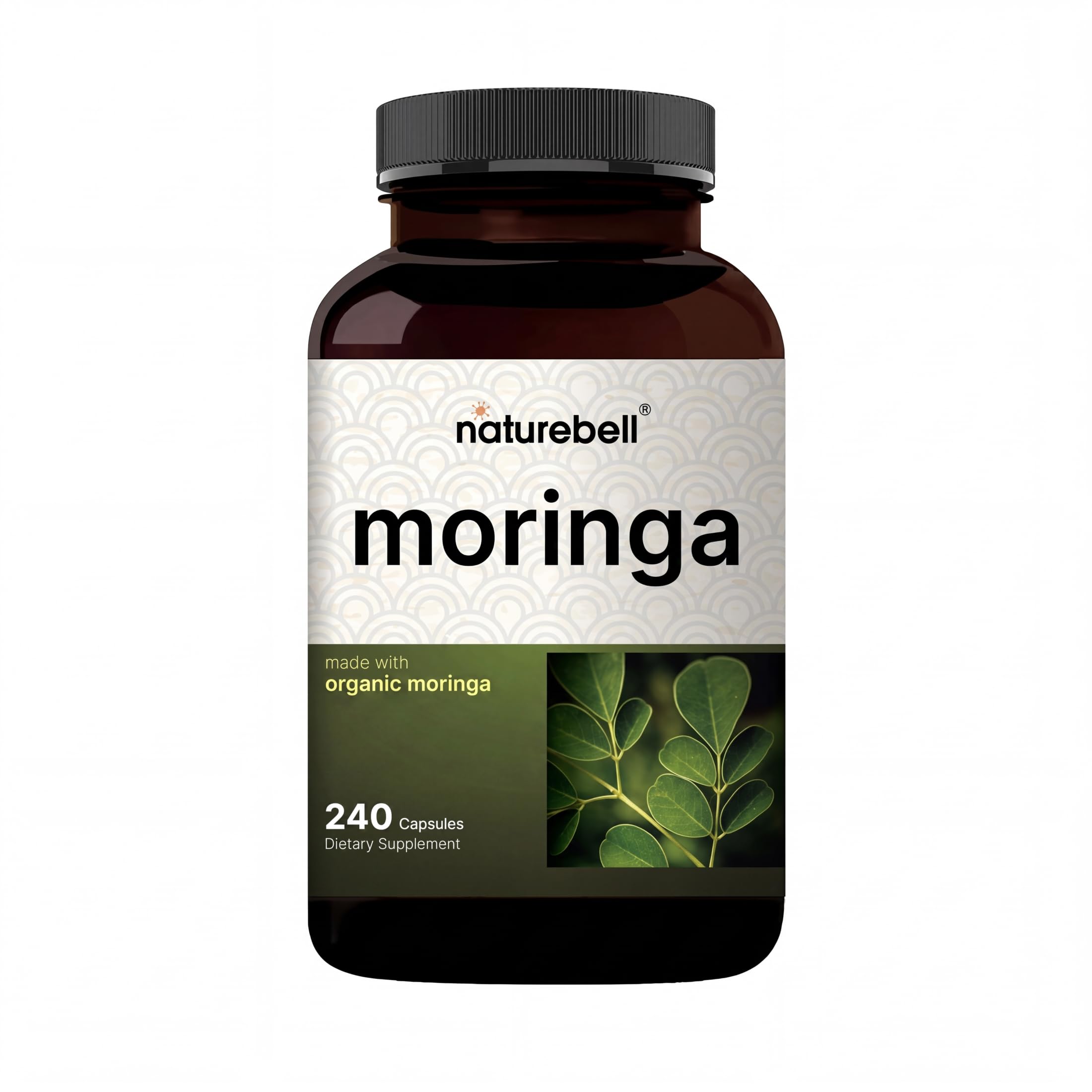 NatureBell envase frontal de moringa 240 cápsulas mostrando diseño y tamaño