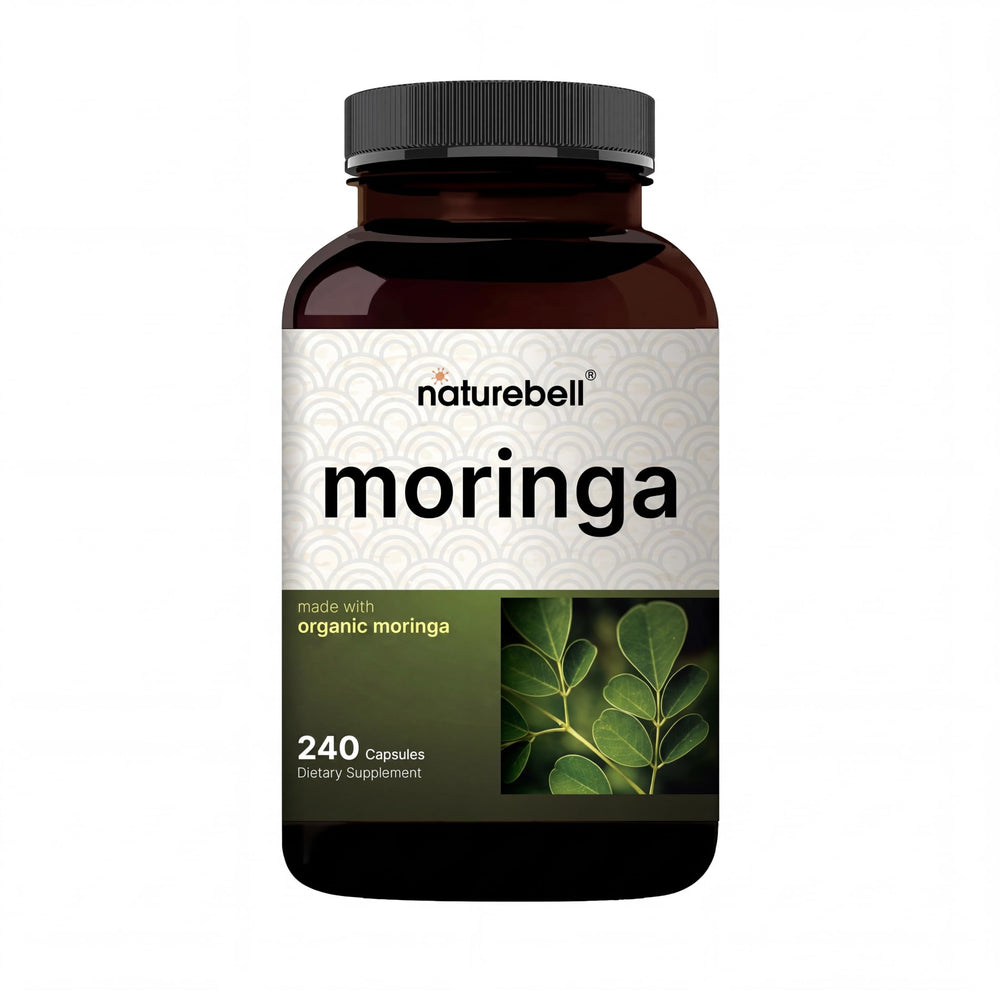 NatureBell envase frontal de moringa 240 cápsulas mostrando diseño y tamaño