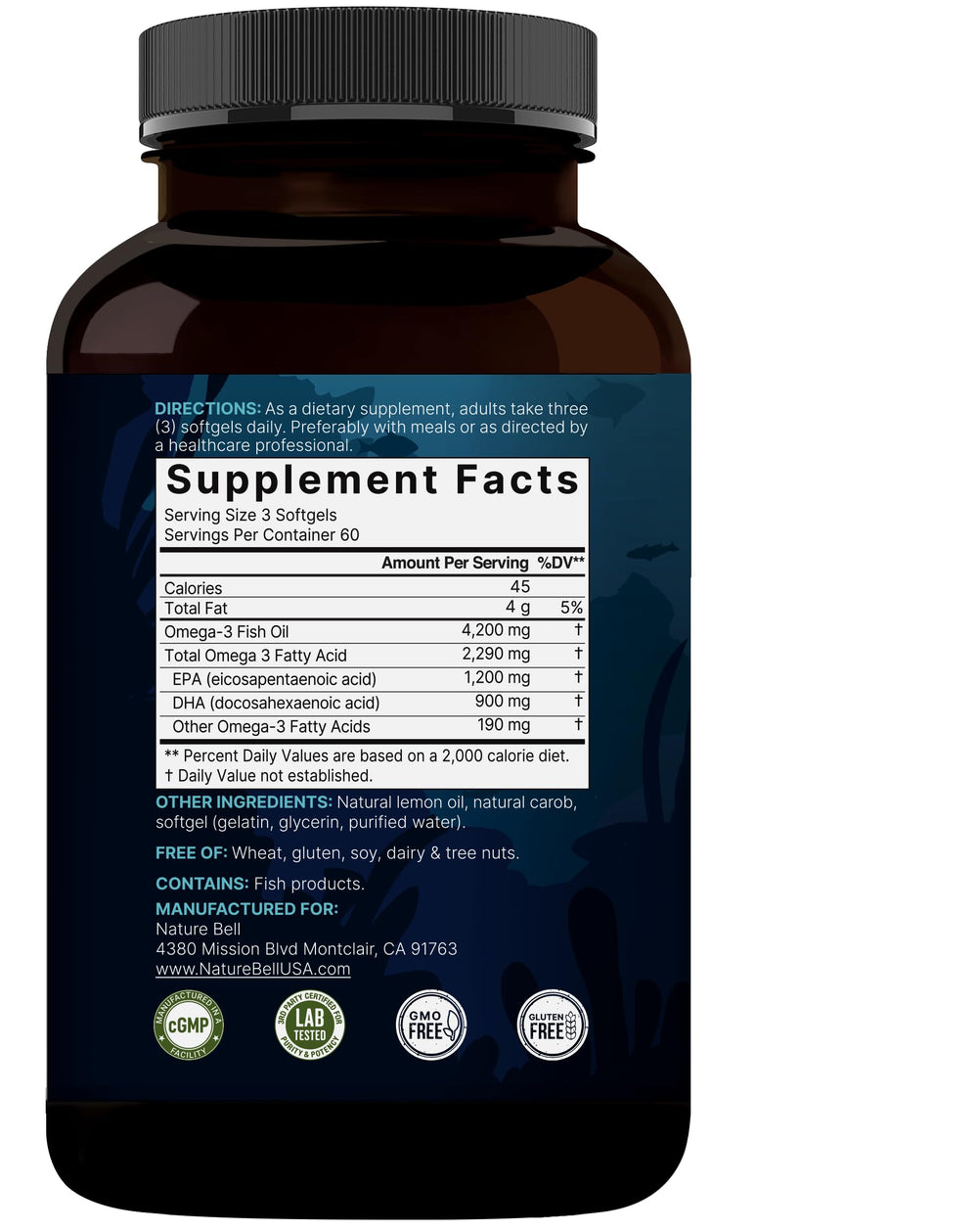 NatureBell Omega-3 fácil absorción, apoyo diario para la vitalidad.