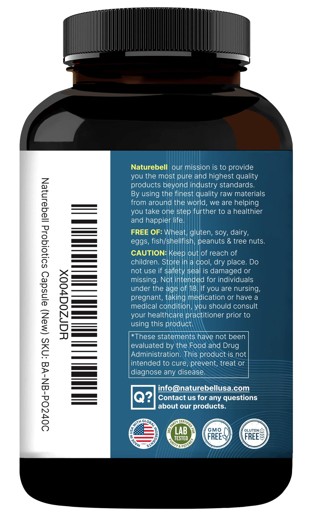 NatureBell packaging y certificado de laboratorio que garantiza pruebas