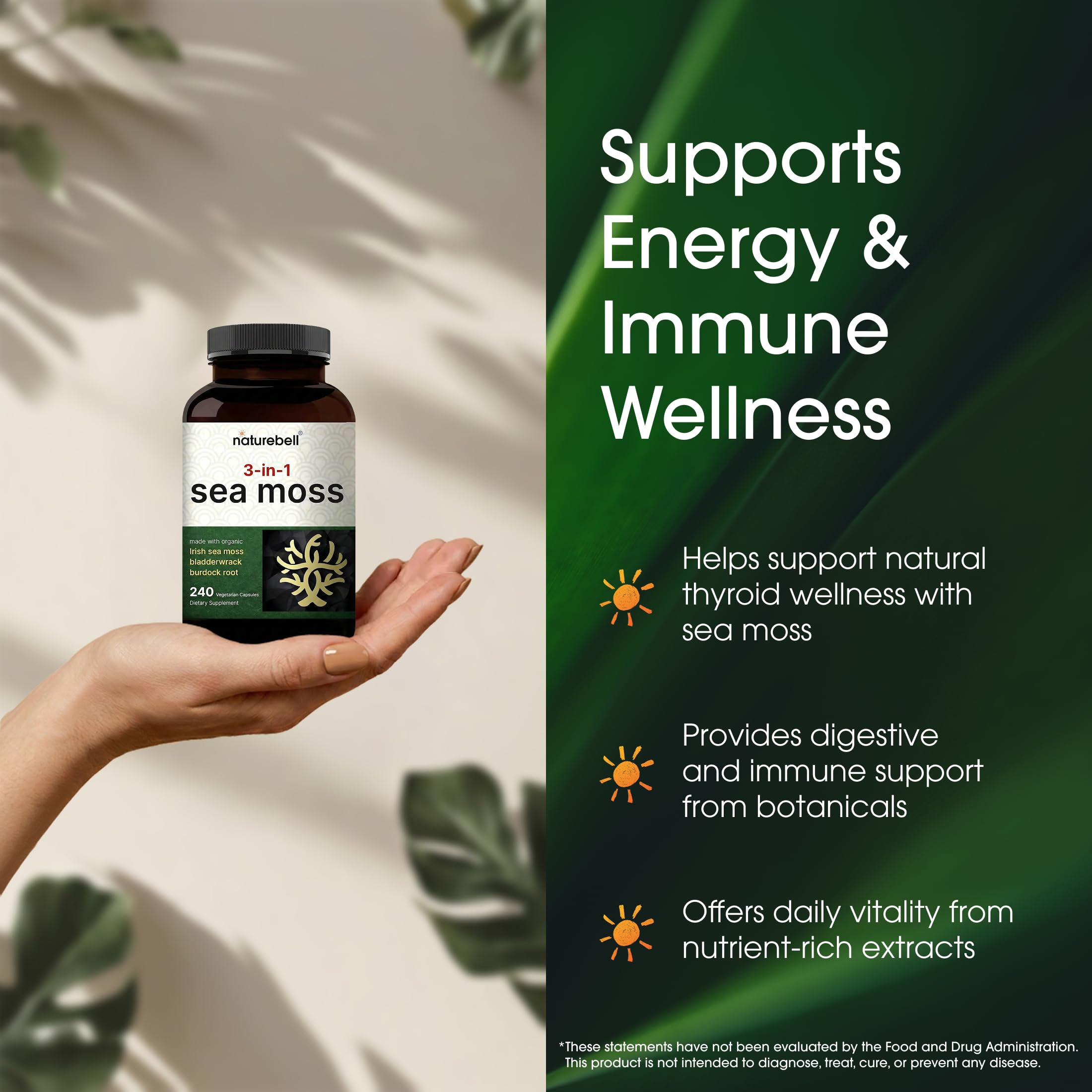 NatureBell frasco en mesa con cápsulas sueltas mostrando beneficio suministro