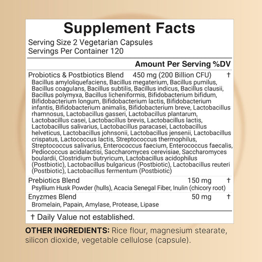 Etiqueta de NatureBell Probiótico con lista de ingredientes clara