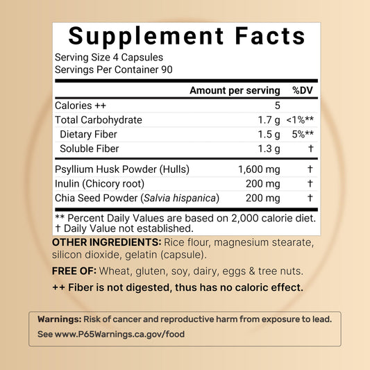 NatureBell cápsulas de psyllio, porción de 4 cápsulas para comodidad diaria.