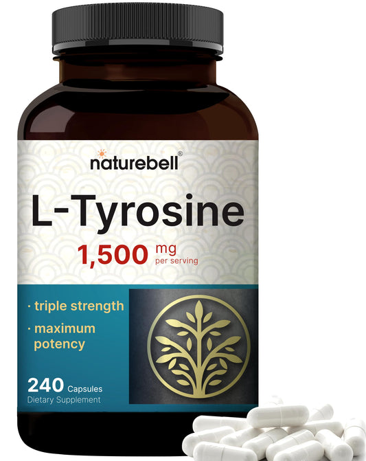 NatureBell L Tyrosine 1500mg bottle supports daily brain health.