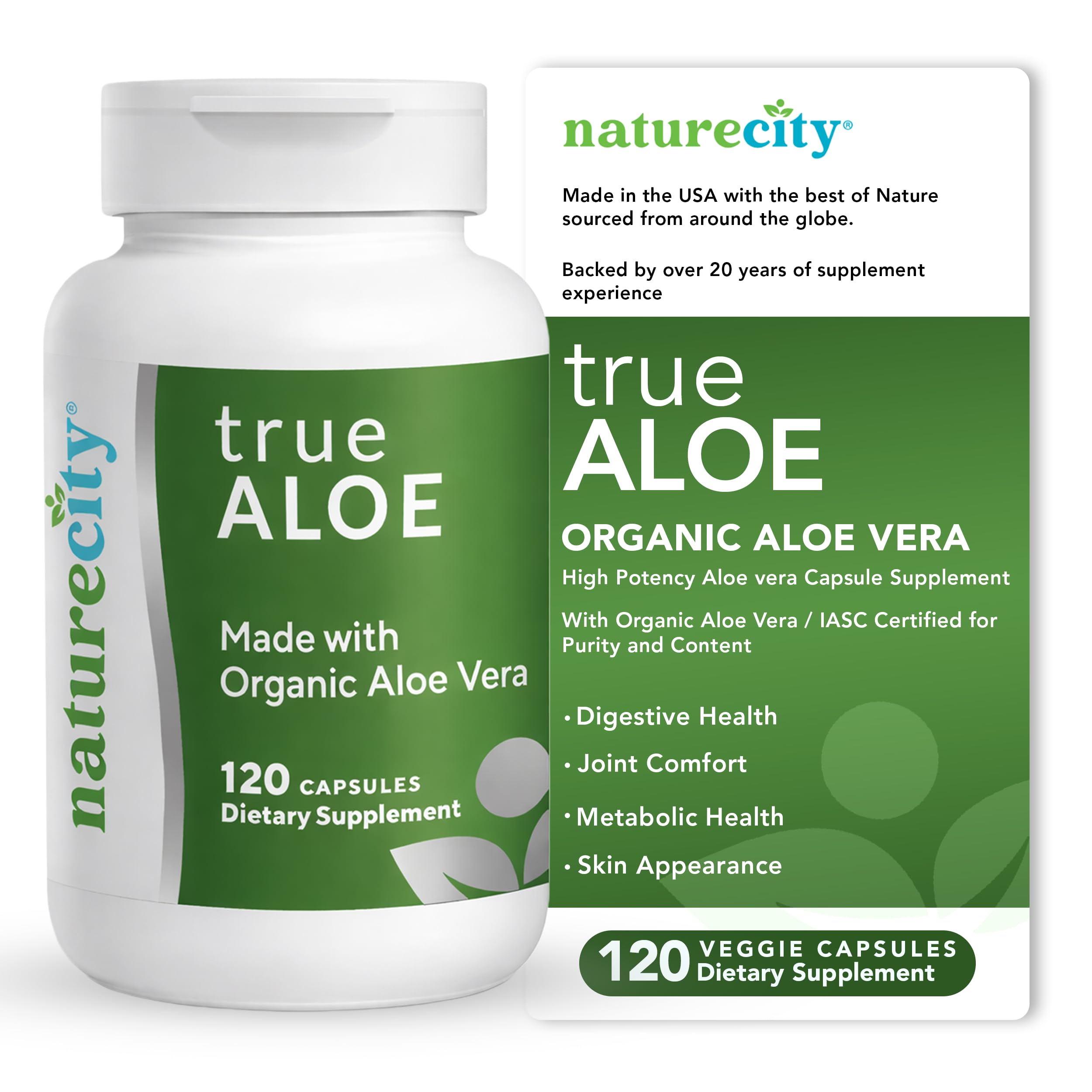 NatureCity frasco frontal mostrando 120 cápsulas y claridad de un ingrediente