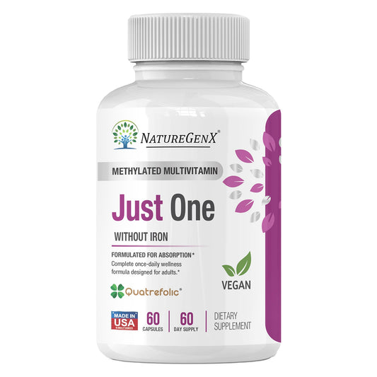 NatureGenX frasco frontal mostrando etiqueta y beneficio metilado