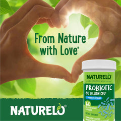 NATURELO botella abierta vista superior con cápsulas, fácil acceso diario